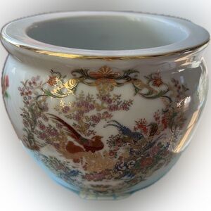 Chinese Porcelain Fishbowl Floral and Bird Design Ceramic Vase Planter Decor